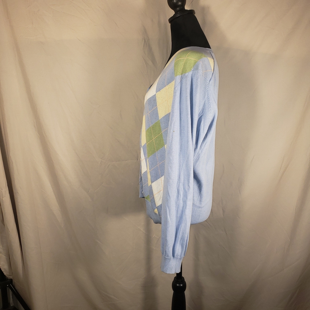 Women's Brooks Brothers Light Blue Argyle Cardigan - XL - Picture 5 of 5